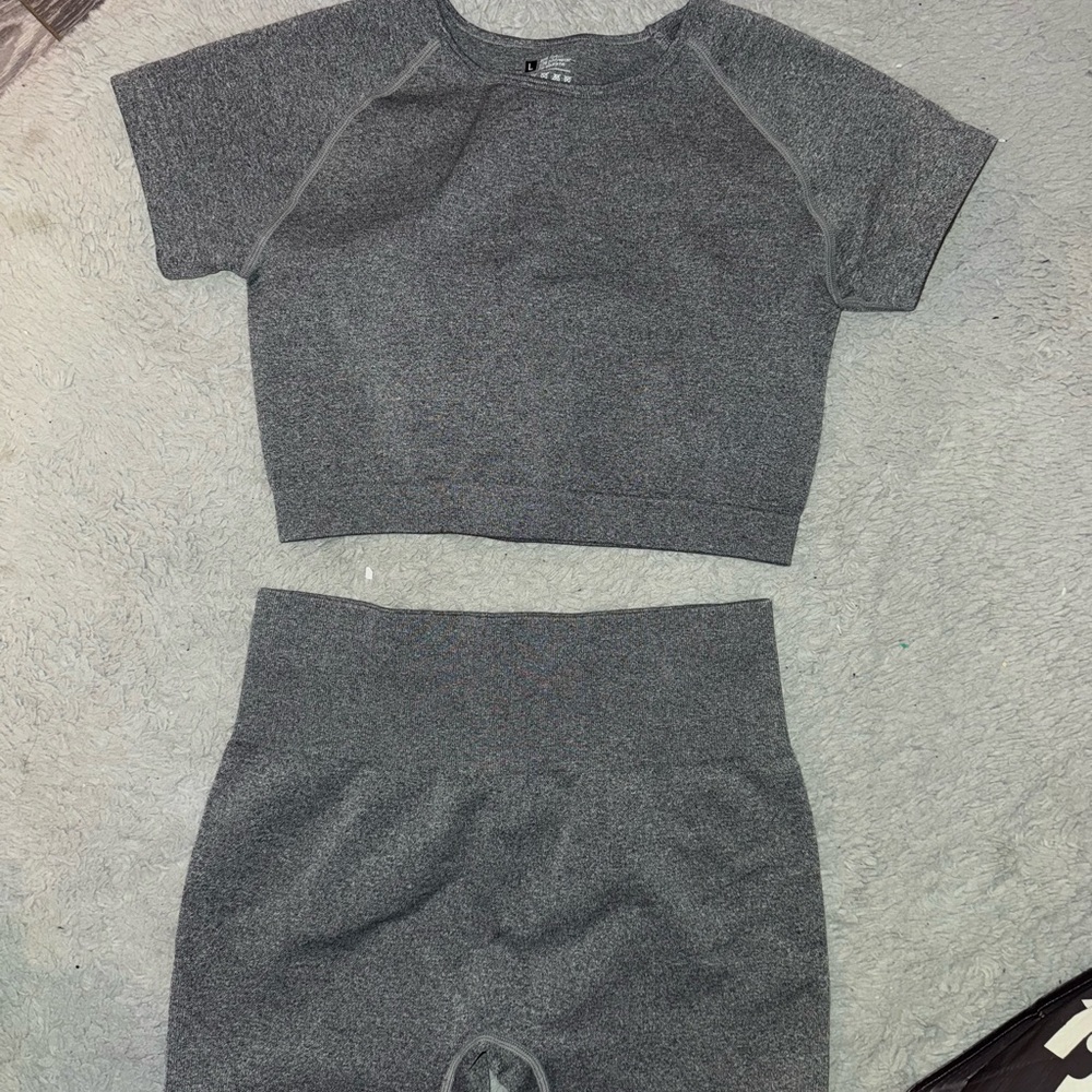 Gray Athletic Crop Top and Shorts Set